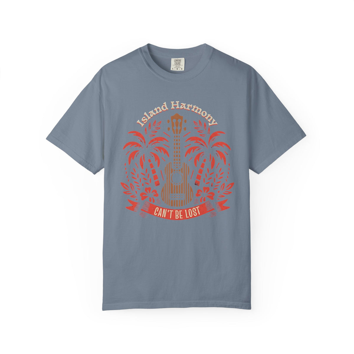 Island Harmony Guitar Tee | Can't Be Lost palm tree ukulele design