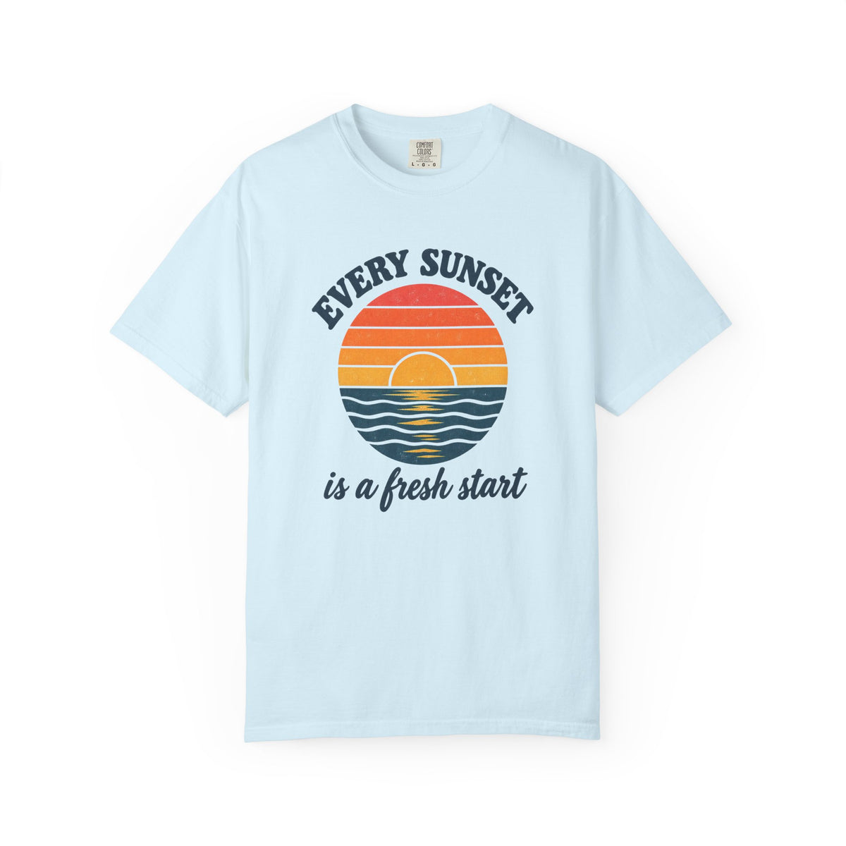 Every Sunset Is A Fresh Start Tee | Retro Sunset Stripe Shirt | Inspirational Beach T-Shirt | Comfort Colors Gift