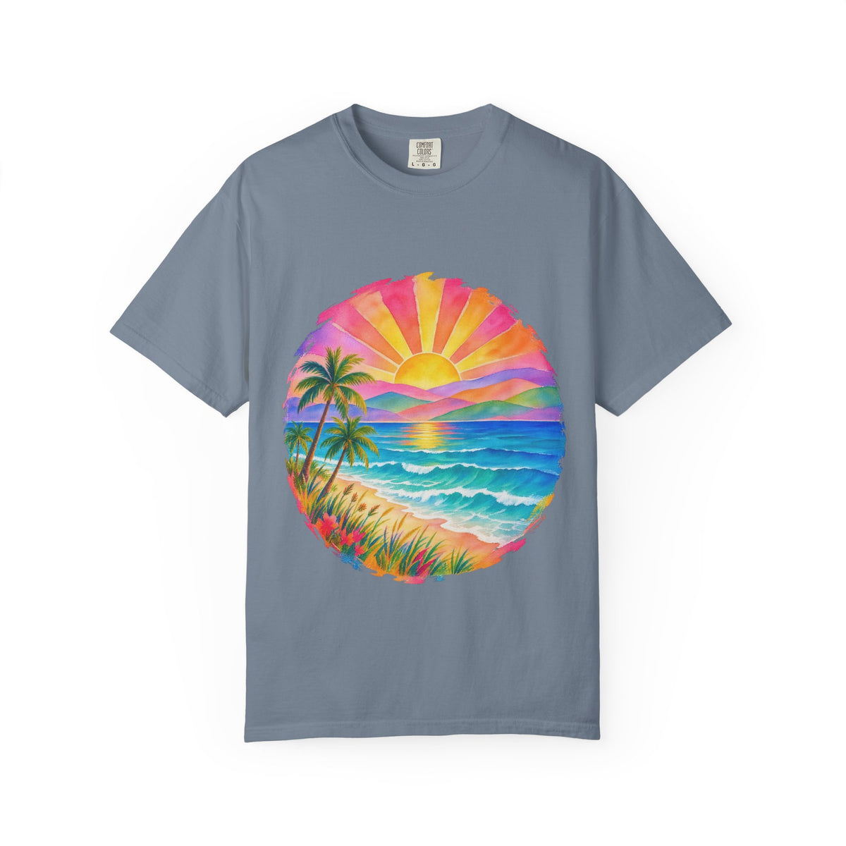 Pastel Coastal Badge Shirt | Watercolour Beach Sunset Tee | Comfort Colors T-Shirt