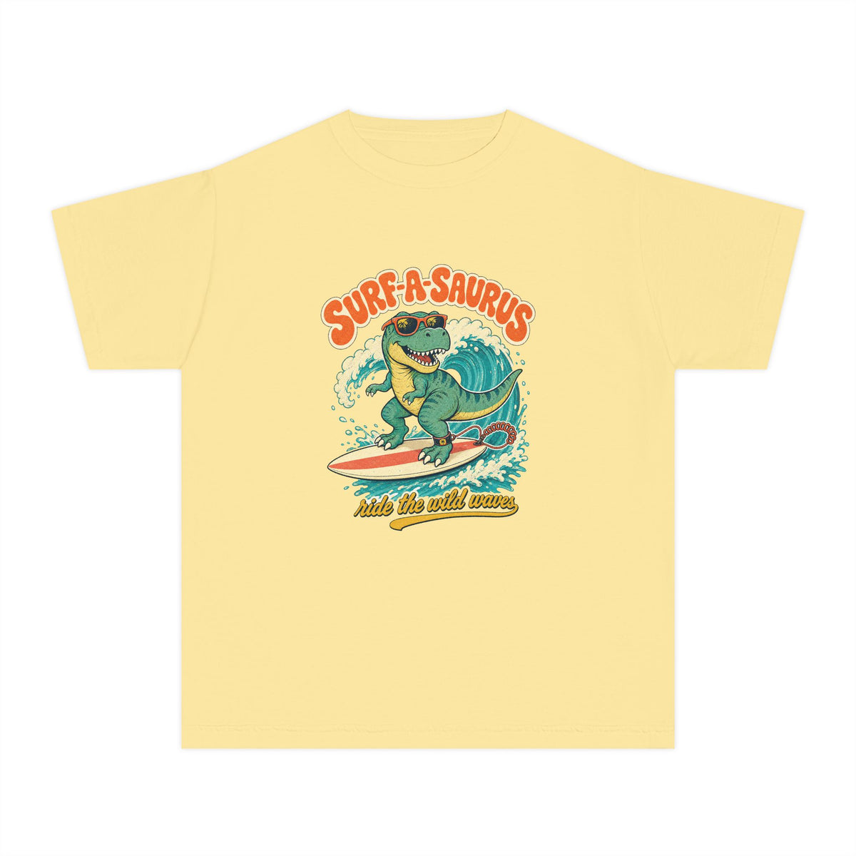 Surf-A-Saurus Kids Tee | Dinosaur Surf Kids Shirt | Youth Beach T-Shirt | Surf Kid Gift