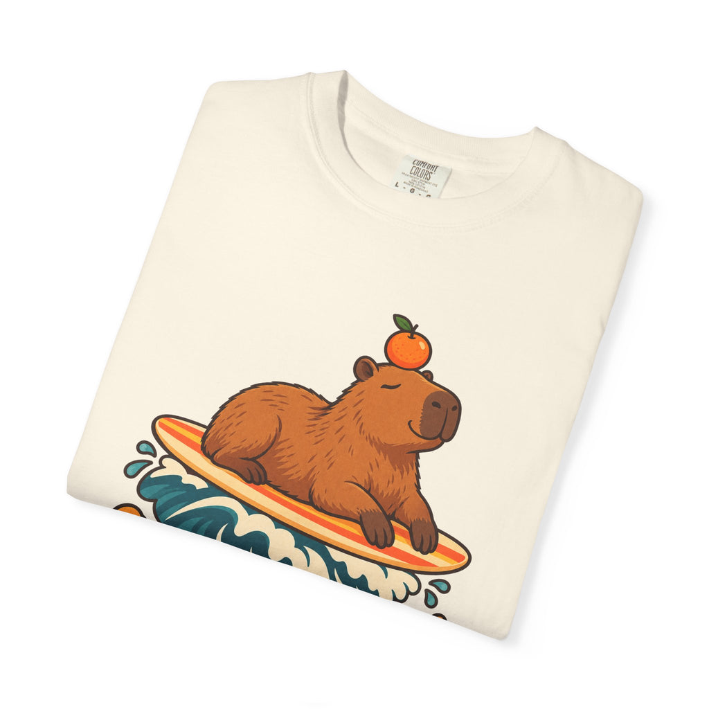 Capybara Go With The Flow Tee | Cute Surfing Capybara Shirt | Funny Animal Surf T-Shirt | Comfort Colors