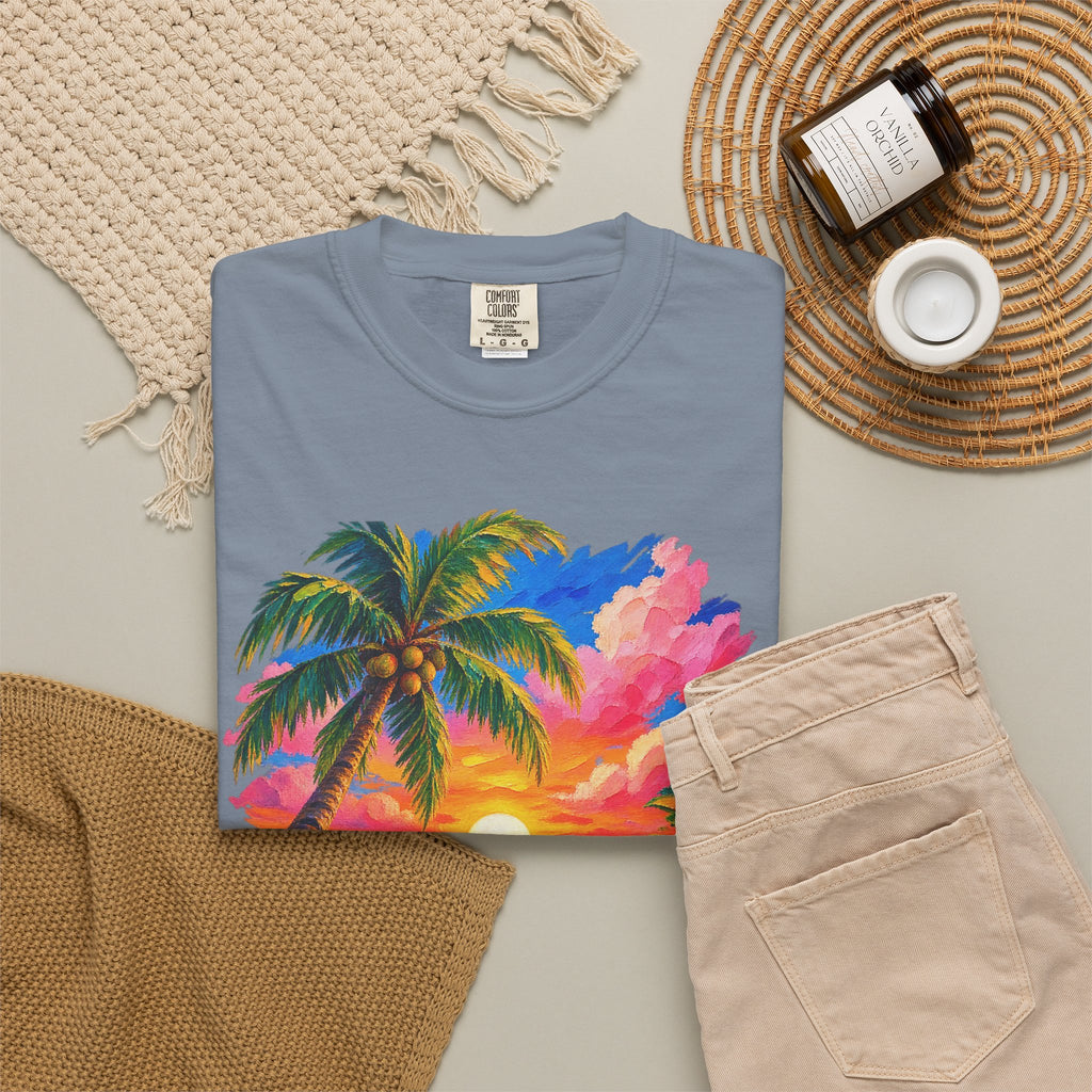 Hibiscus Sunset Ocean Shirt | Painted Tropical Seascape Tee | Comfort Colors T-Shirt
