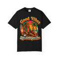 Good Vibes Surfer Graphic T-shirt | Retro Beach Sunset, Palm Trees