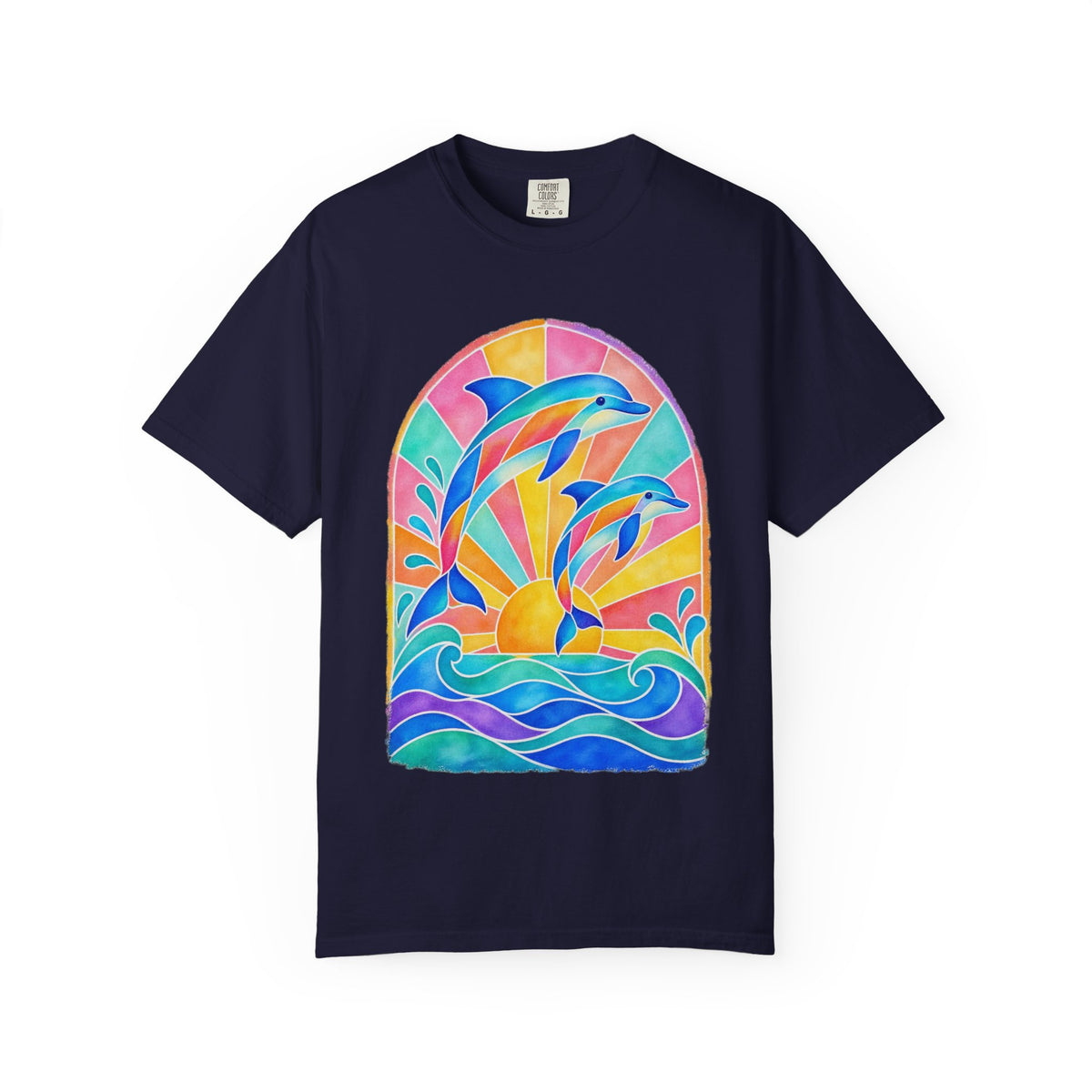 Pastel Dolphin Shirt | Stained Glass Dolphin Sunburst Tee | Comfort Colors T-Shirt