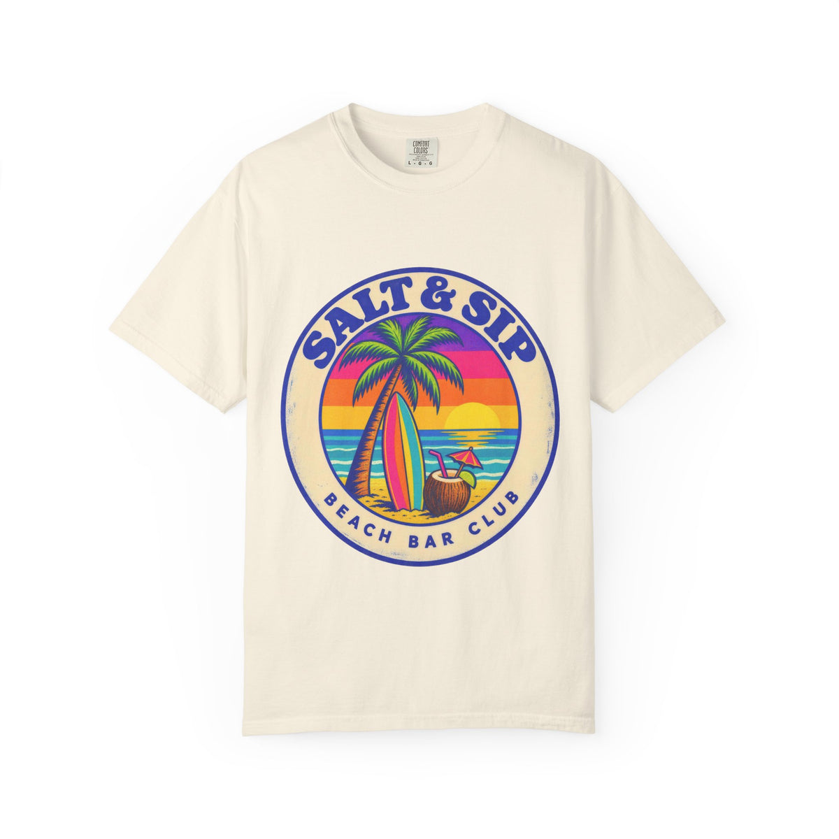 Salt & Sip Beach Bar Club Tee | Retro Sunset Badge Shirt | Tropical Cocktail T-Shirt | Comfort Colors