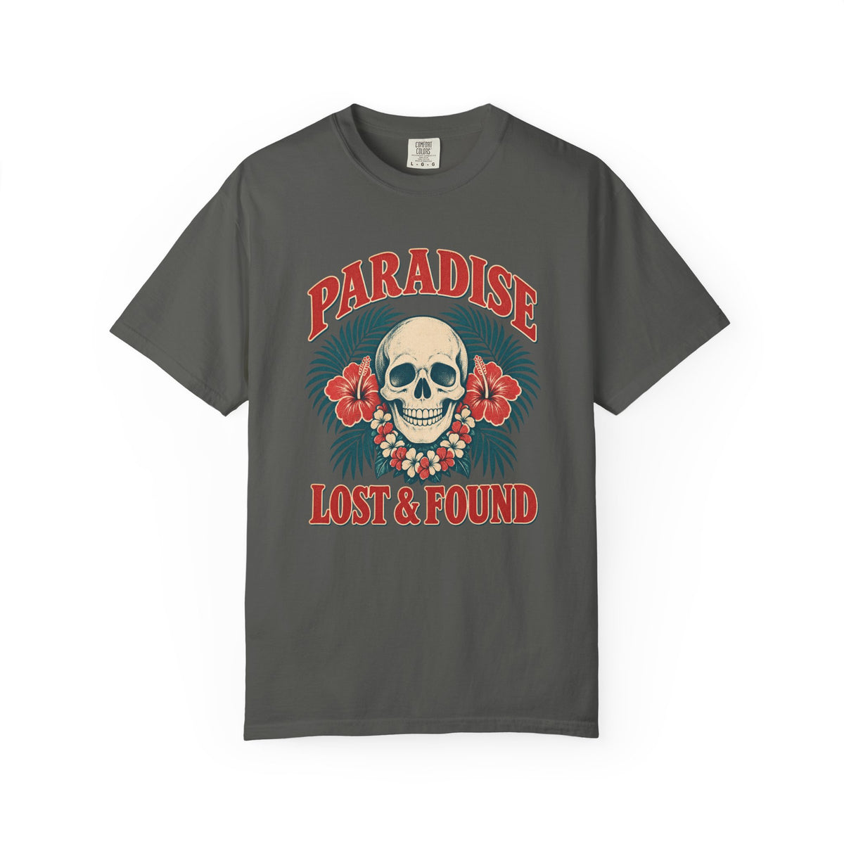 Paradise Lost and Found Tee | Tropical Skull Hibiscus Shirt | Vintage Surf T-Shirt | Comfort Colors Pepper