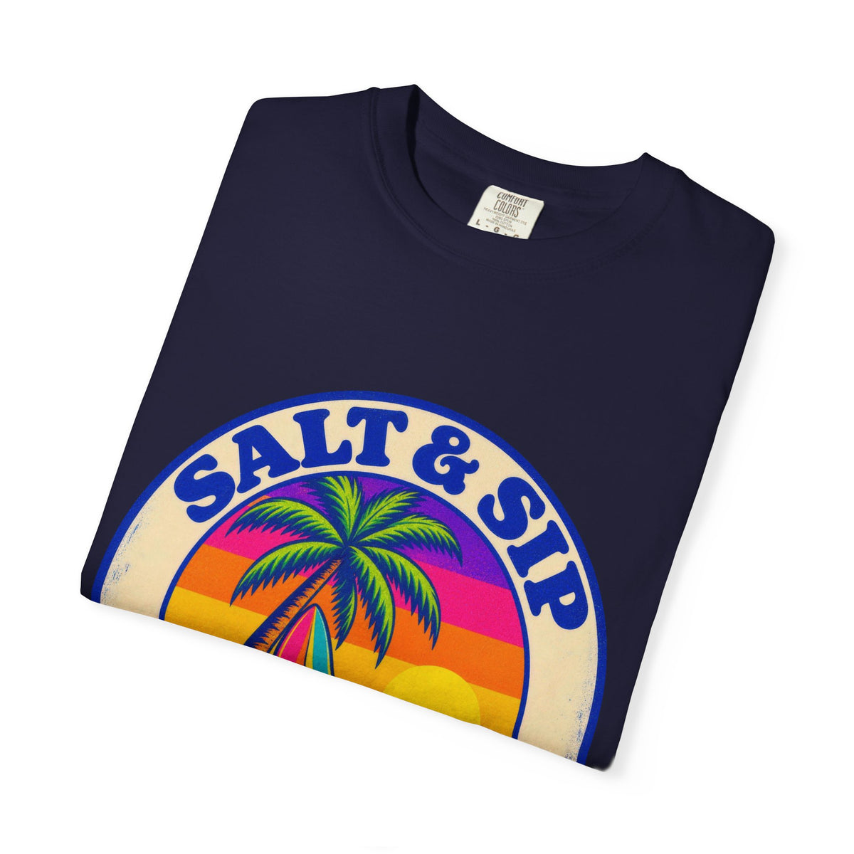 Salt & Sip Beach Bar Club Tee | Retro Sunset Badge Shirt | Tropical Cocktail T-Shirt | Comfort Colors