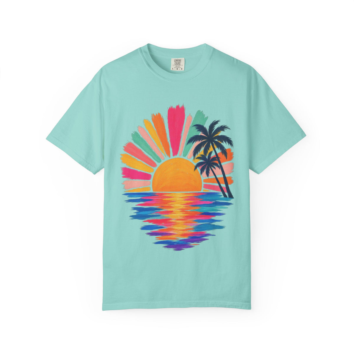 Pastel Sunrise Palm Shirt | Retro Sun Rays Beach Tee | Comfort Colors T-Shirt