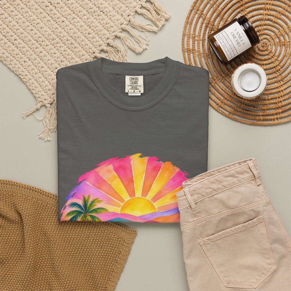 Pastel Coastal Badge Shirt | Watercolour Beach Sunset Tee | Comfort Colors T-Shirt