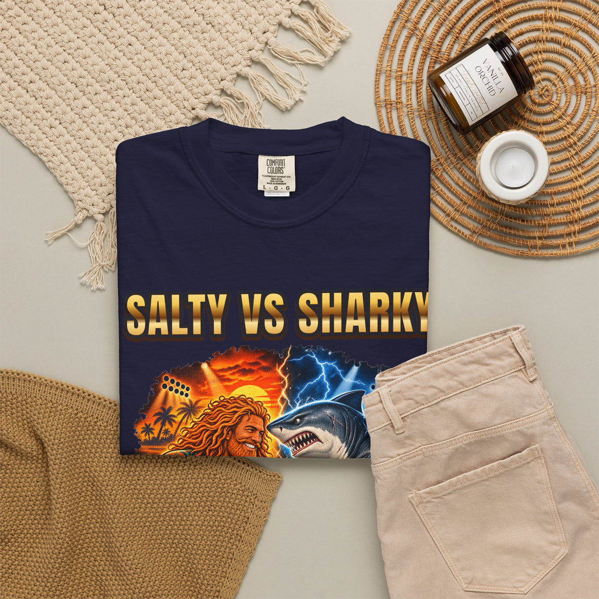 Salty vs Sharky Fight Shirt | Boxing Poster Surf Bootleg Tee | Comfort Colors T-Shirt