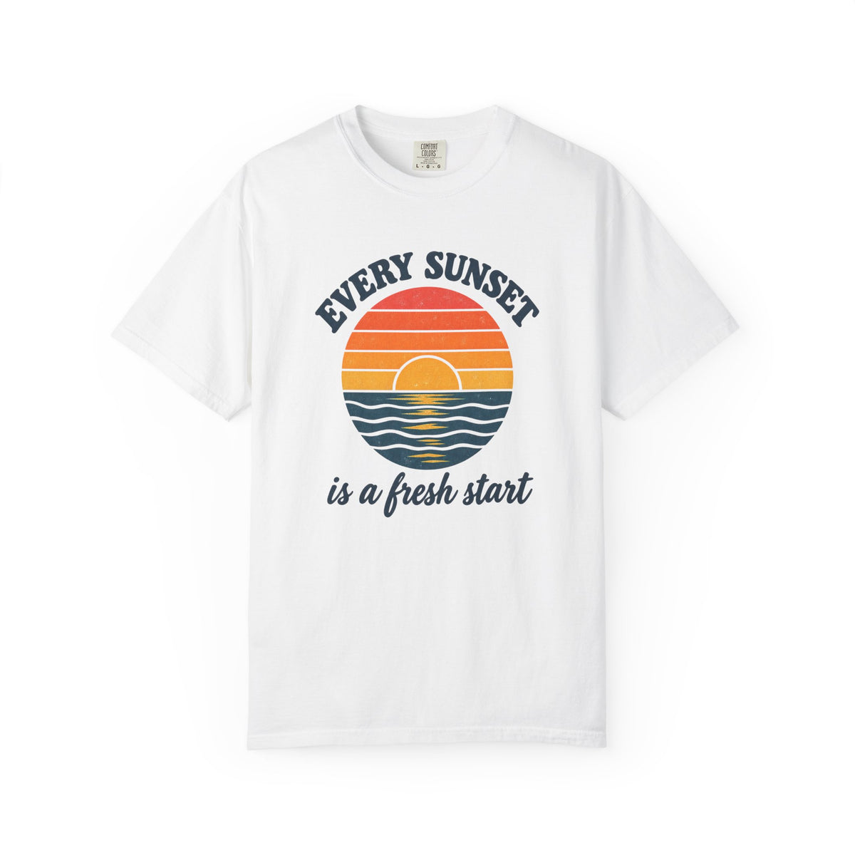 Every Sunset Is A Fresh Start Tee | Retro Sunset Stripe Shirt | Inspirational Beach T-Shirt | Comfort Colors Gift