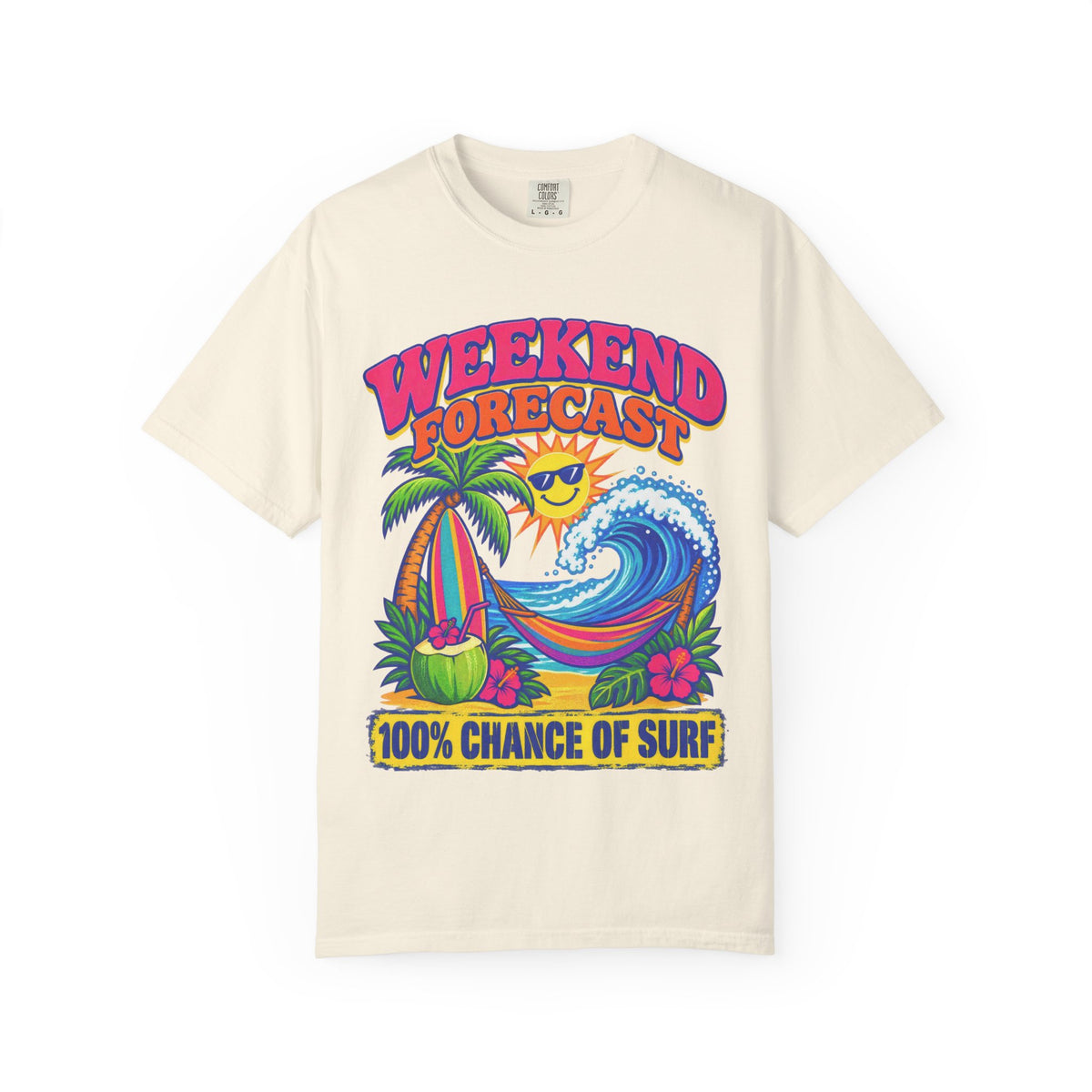 Weekend Forecast Surf Tee | Funny Weather Shirt | Beach Weekend T-Shirt | Comfort Colors