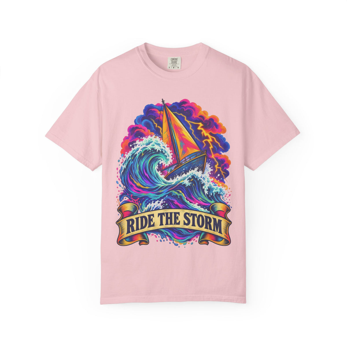 Ride The Storm Tee | Sailboat Big Wave Shirt | Bold Ocean Art T-Shirt | Comfort Colors