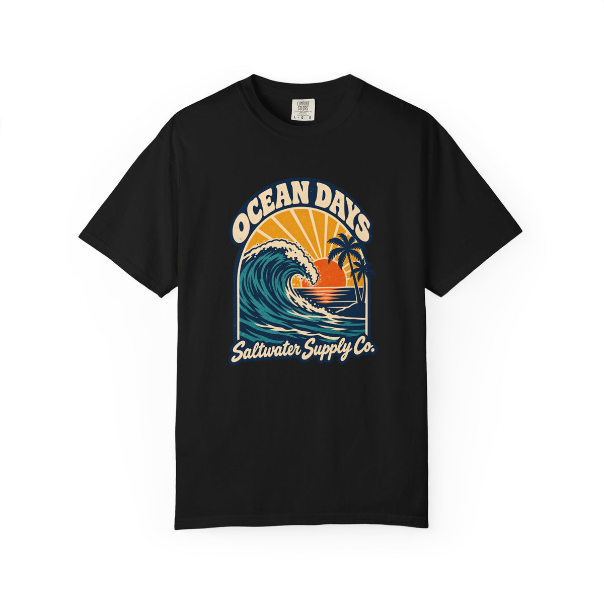 Ocean Days Saltwater Supply Co Tee | Vintage Wave Sunset Shirt | Retro Surf T-Shirt | Comfort Colors Gift