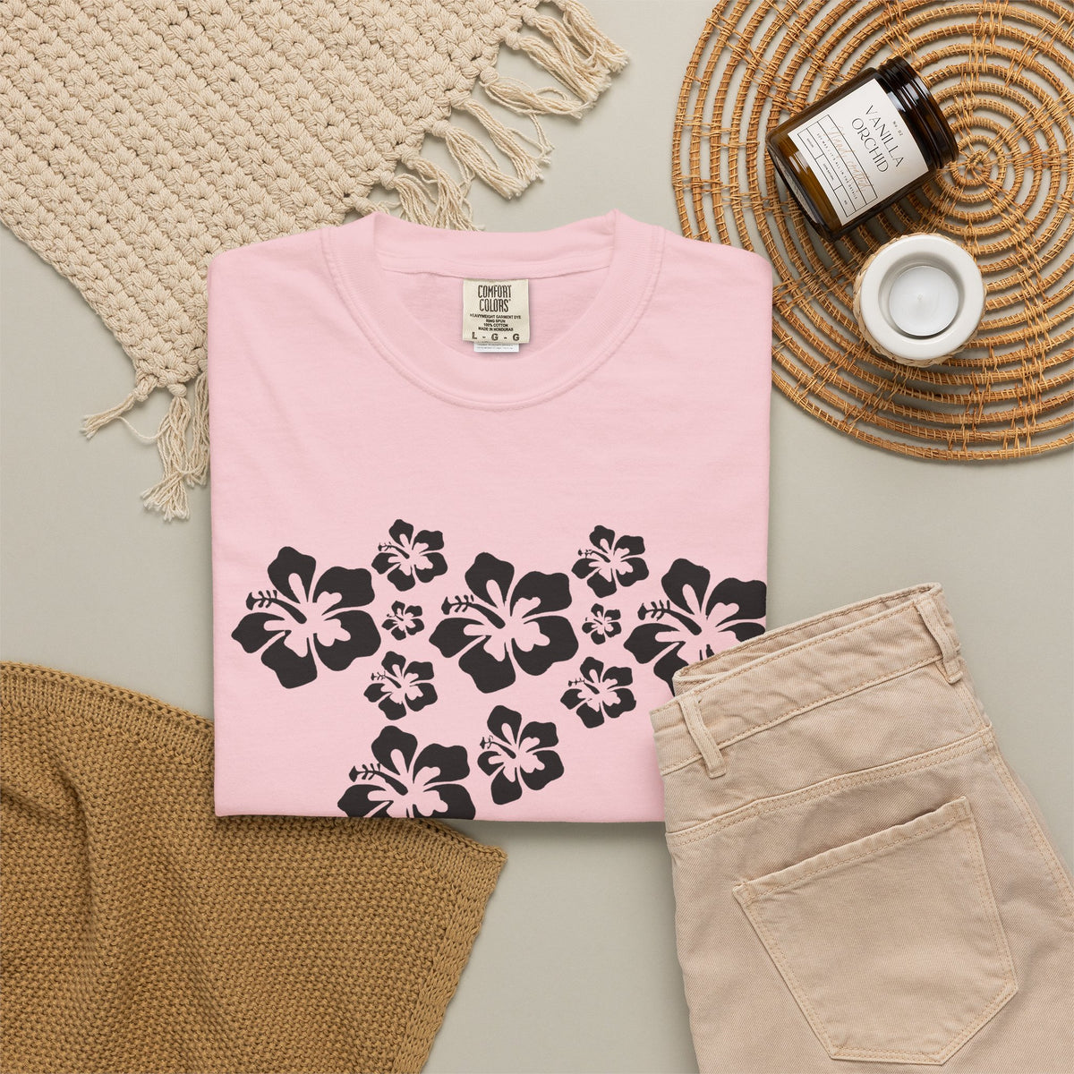 Hibiscus Flowers Tee | Black Hibiscus Cluster Shirt | Tropical Island Flower T-Shirt | Comfort Colors