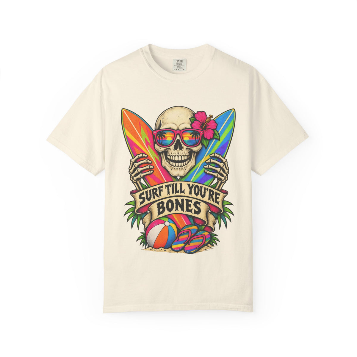 Surf Till You're Bones Tee | Funny Skeleton Surf Shirt | Retro Surfer T-Shirt | Comfort Colors