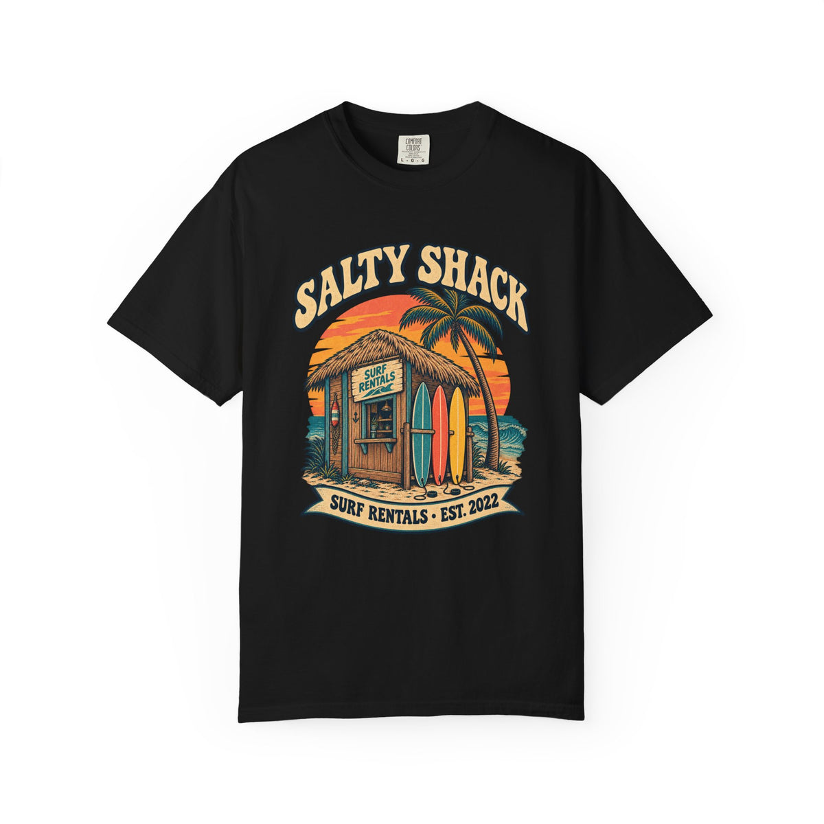 Salty Shack Surf Rentals Tee | Vintage Beach Hut Surf Shirt | Retro Surf Shop T-Shirt | Comfort Colors