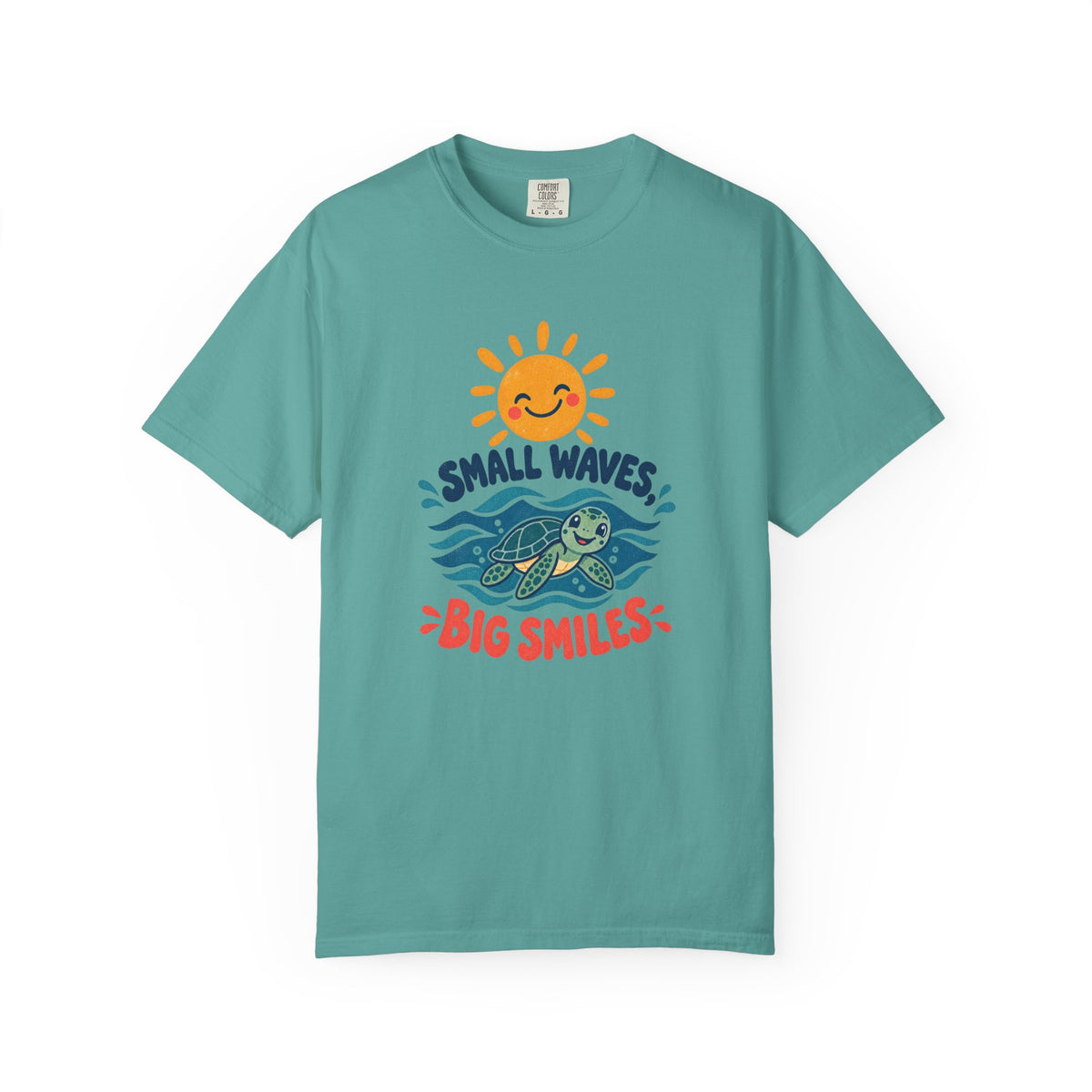 Small Waves Big Smiles Tee | Cute Sea Turtle Sun Shirt | Happy Beach T-Shirt | Comfort Colors Gift