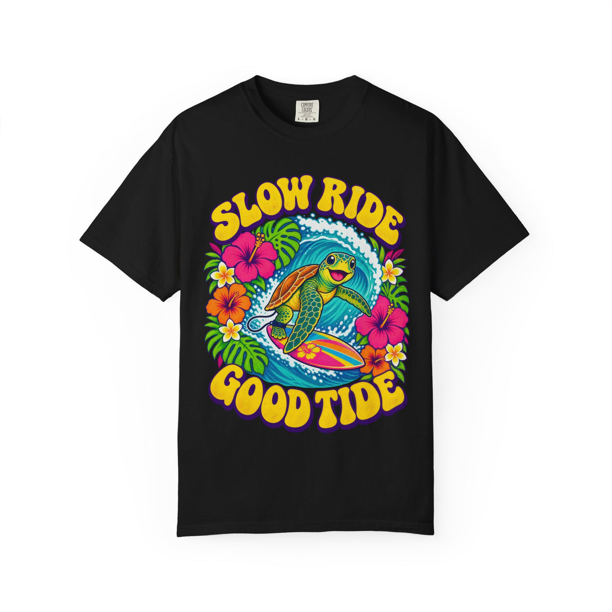 Slow Ride Good Tide Tee | Sea Turtle Surf Shirt | Groovy 70s Beach T-Shirt | Comfort Colors