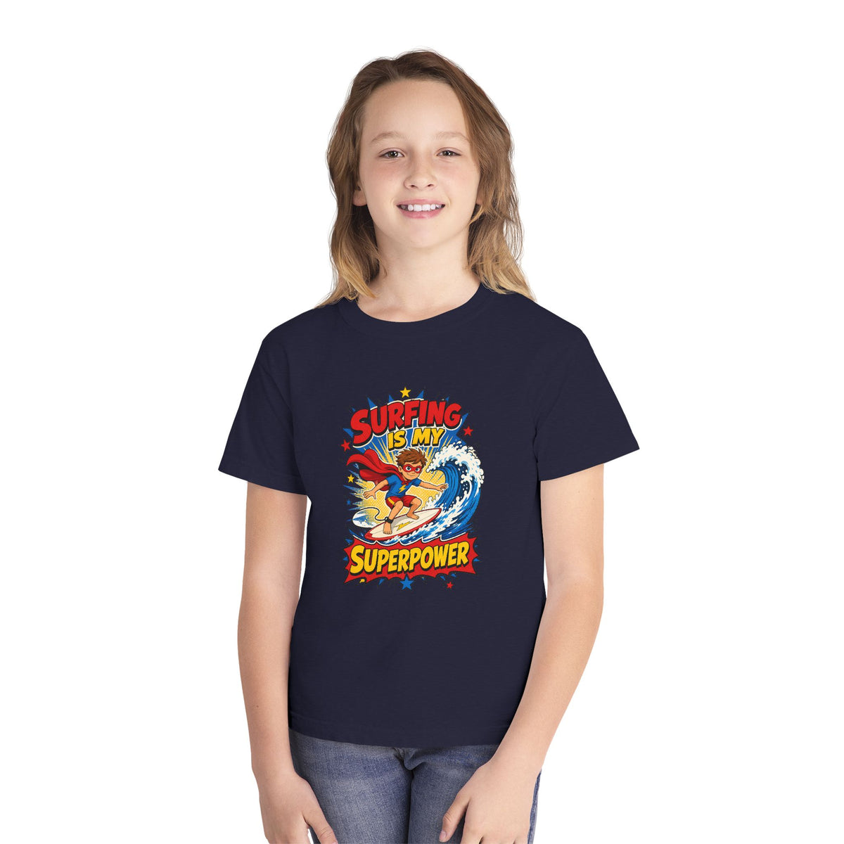 Surfing Is My Superpower Kids Tee | Superhero Surf Kids Shirt | Youth Beach T-Shirt | Surf Kid Gift