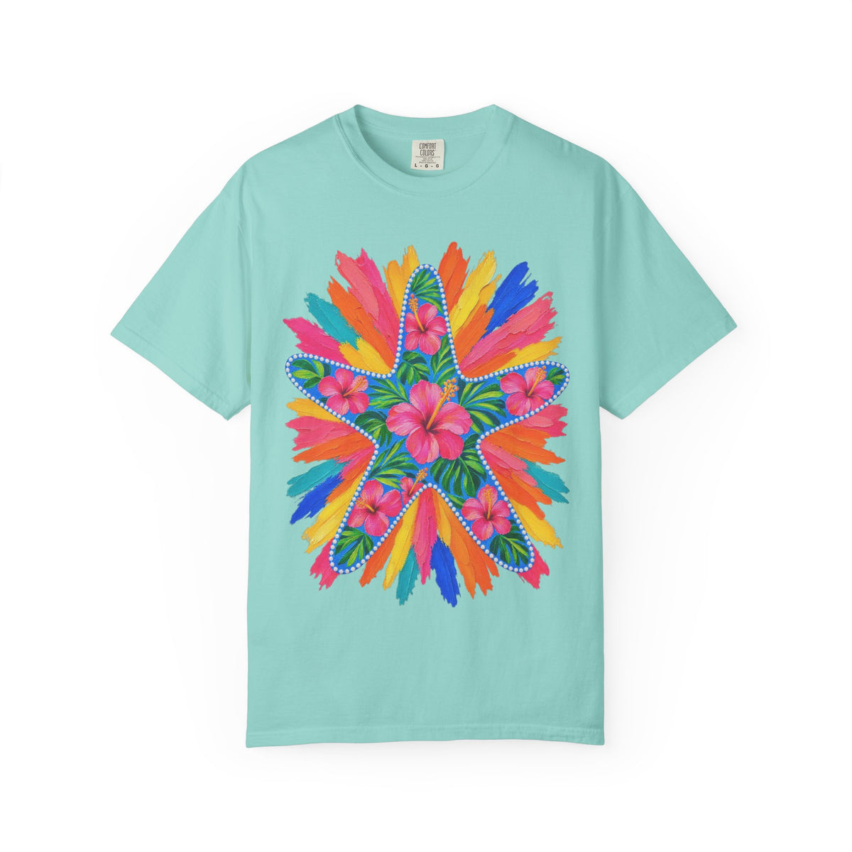 Floral Starfish Shirt | Hibiscus Sunburst Beach Tee | Comfort Colors T-Shirt