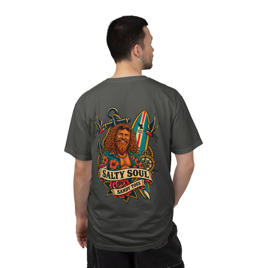 Salty Soul Surf Tee — Retro Beach Surfboard Anchor Graphic T-Shirt