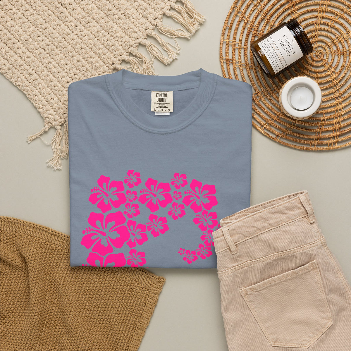 Hibiscus Wave Tee | Pink Flower Wave Shirt | Tropical Hawaiian Hibiscus T-Shirt | Comfort Colors
