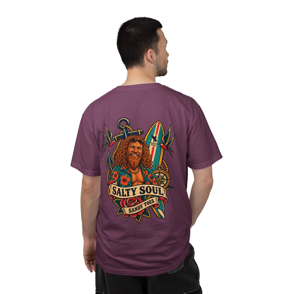 Salty Soul Surf Tee — Retro Beach Surfboard Anchor Graphic T-Shirt