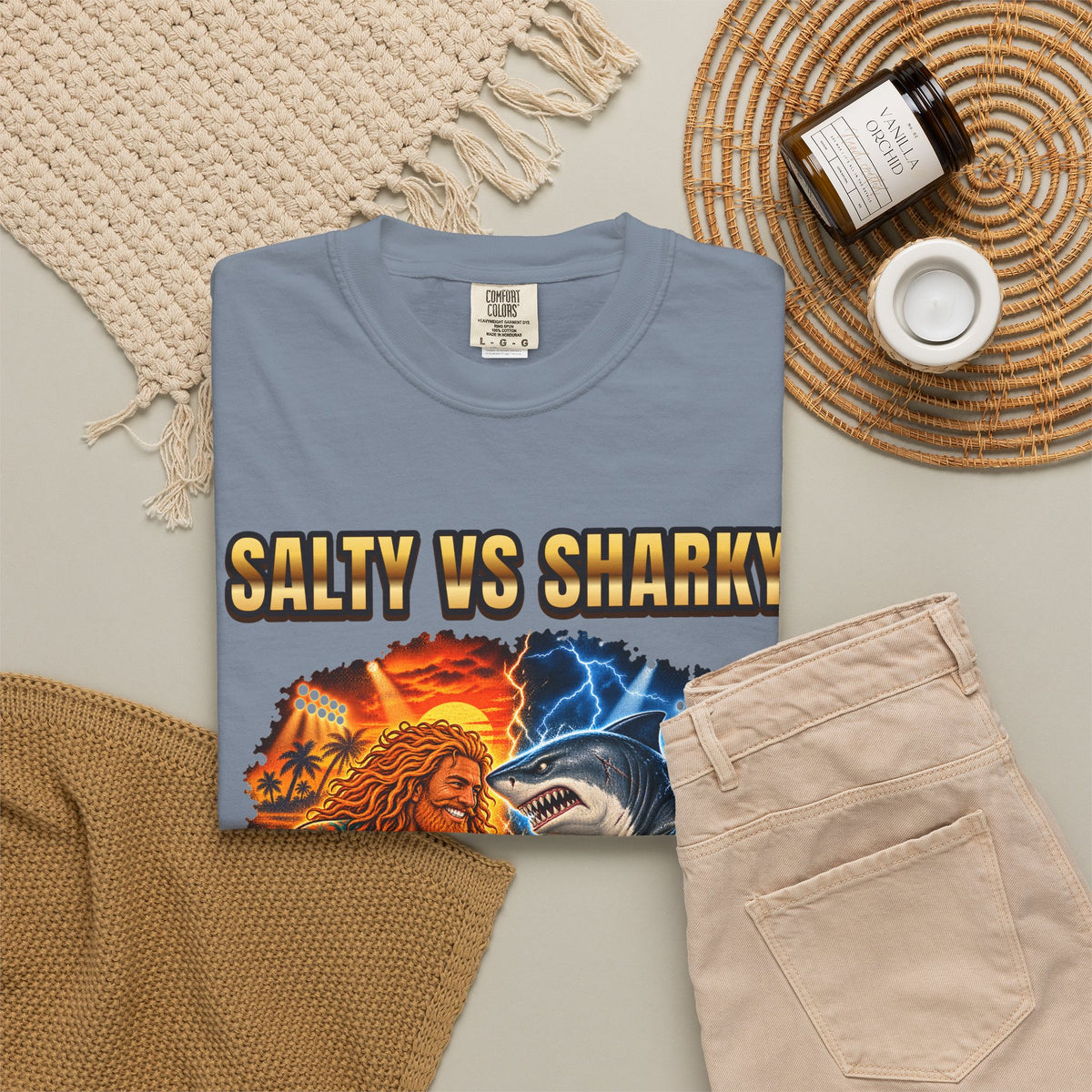 Salty vs Sharky Fight Shirt | Boxing Poster Surf Bootleg Tee | Comfort Colors T-Shirt