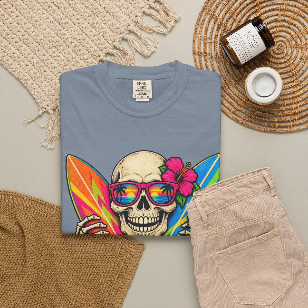 Surf Till You're Bones Tee | Funny Skeleton Surf Shirt | Retro Surfer T-Shirt | Comfort Colors