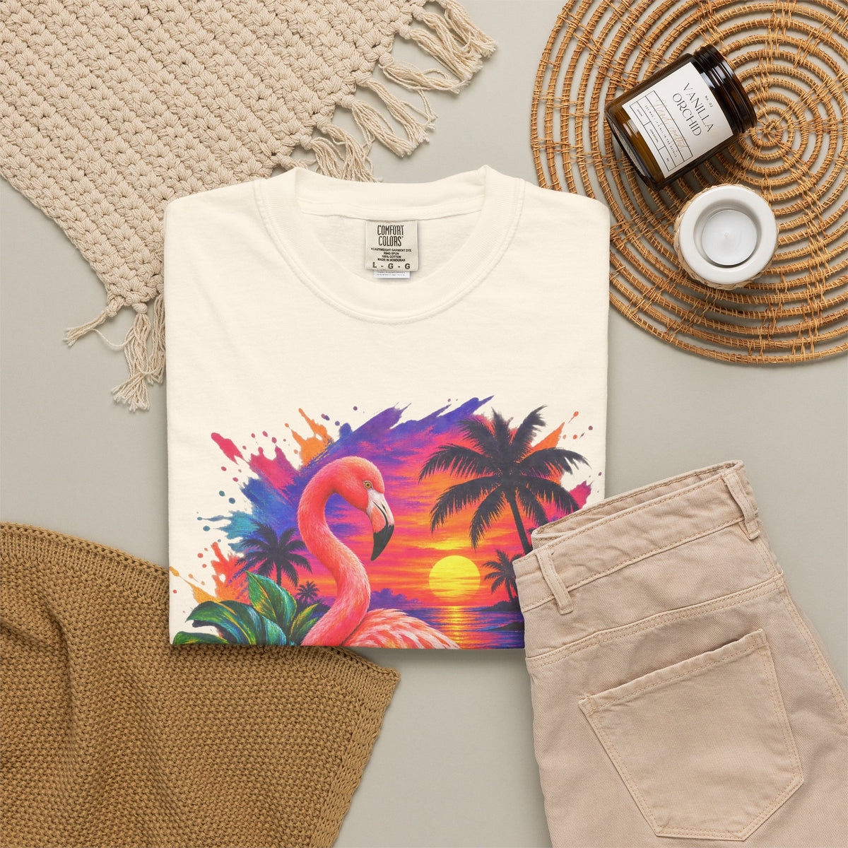 Flamingo Sunset Shirt | Tropical Flamingo Paradise Tee | Comfort Colors T-Shirt