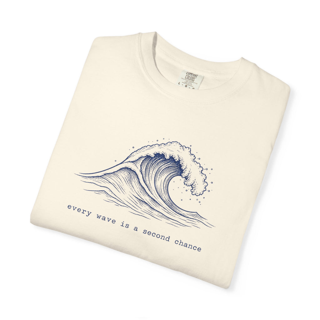Every Wave Is A Second Chance Tee | Japanese Wave Ink Art Shirt | Inspirational Surf T-Shirt | Comfort Colors