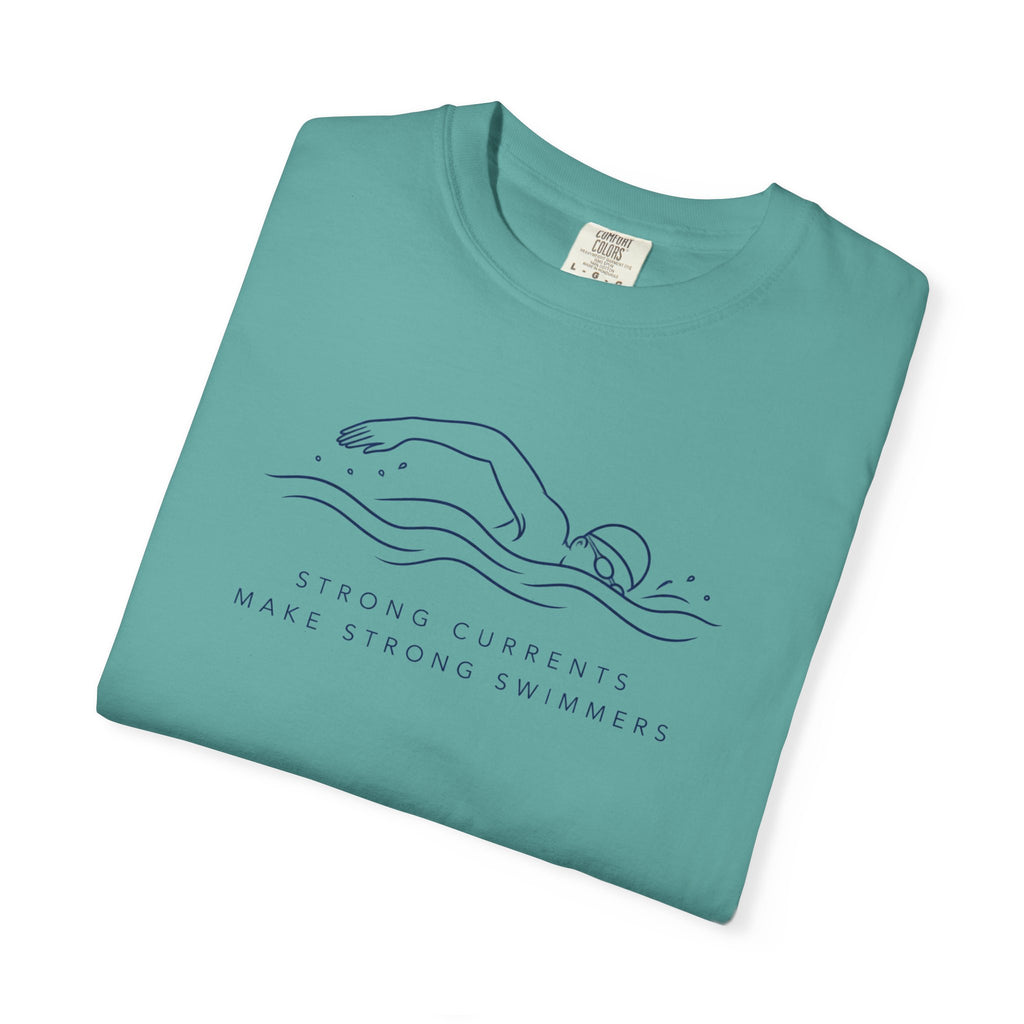 Strong Currents Make Strong Swimmers Tee | Swimmer Line Art Shirt | Motivational Ocean T-Shirt | Comfort Colors
