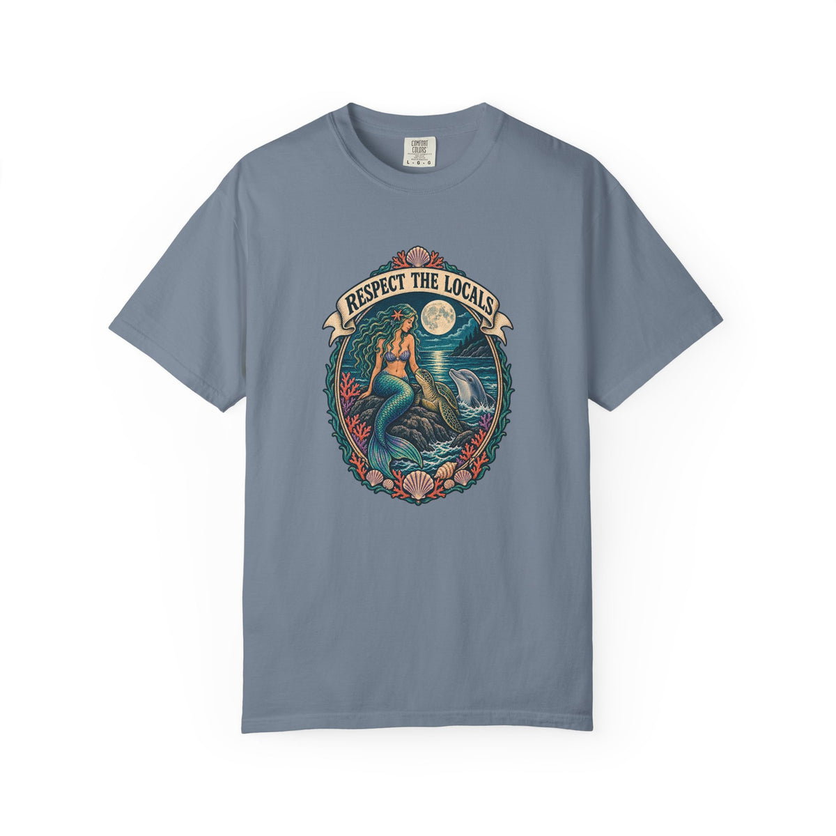 Respect The Locals Mermaid Tee | Vintage Mermaid Dolphin Shirt | Ocean Art T-Shirt | Comfort Colors Gift