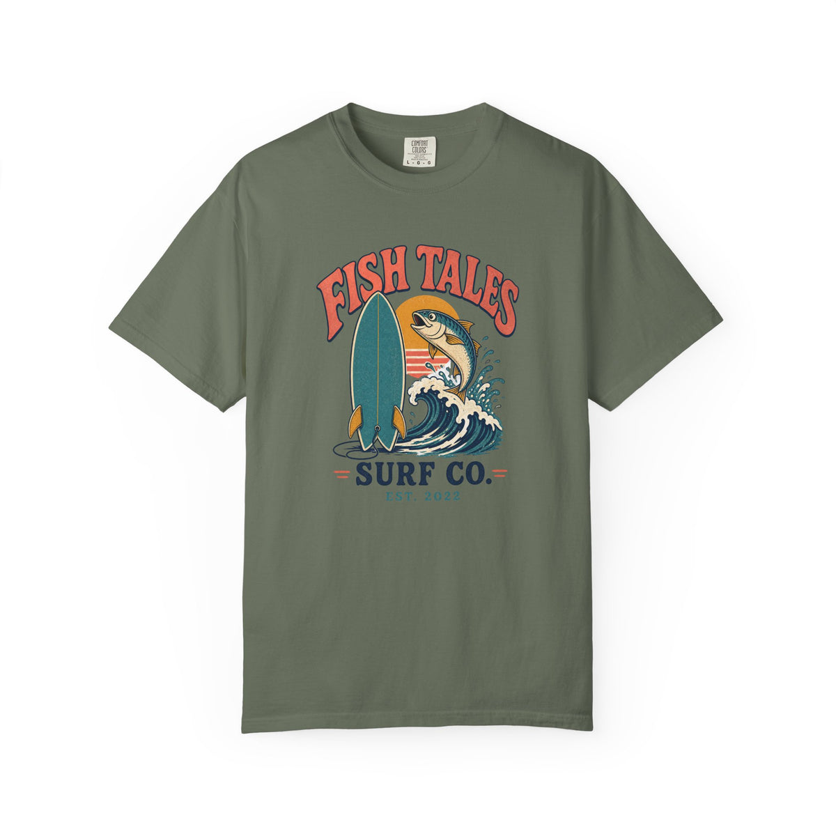 Fish Tales Surf Co. Tee | Retro Fish Board Shirt | Retro Beach T-Shirt | Comfort Colors Gift