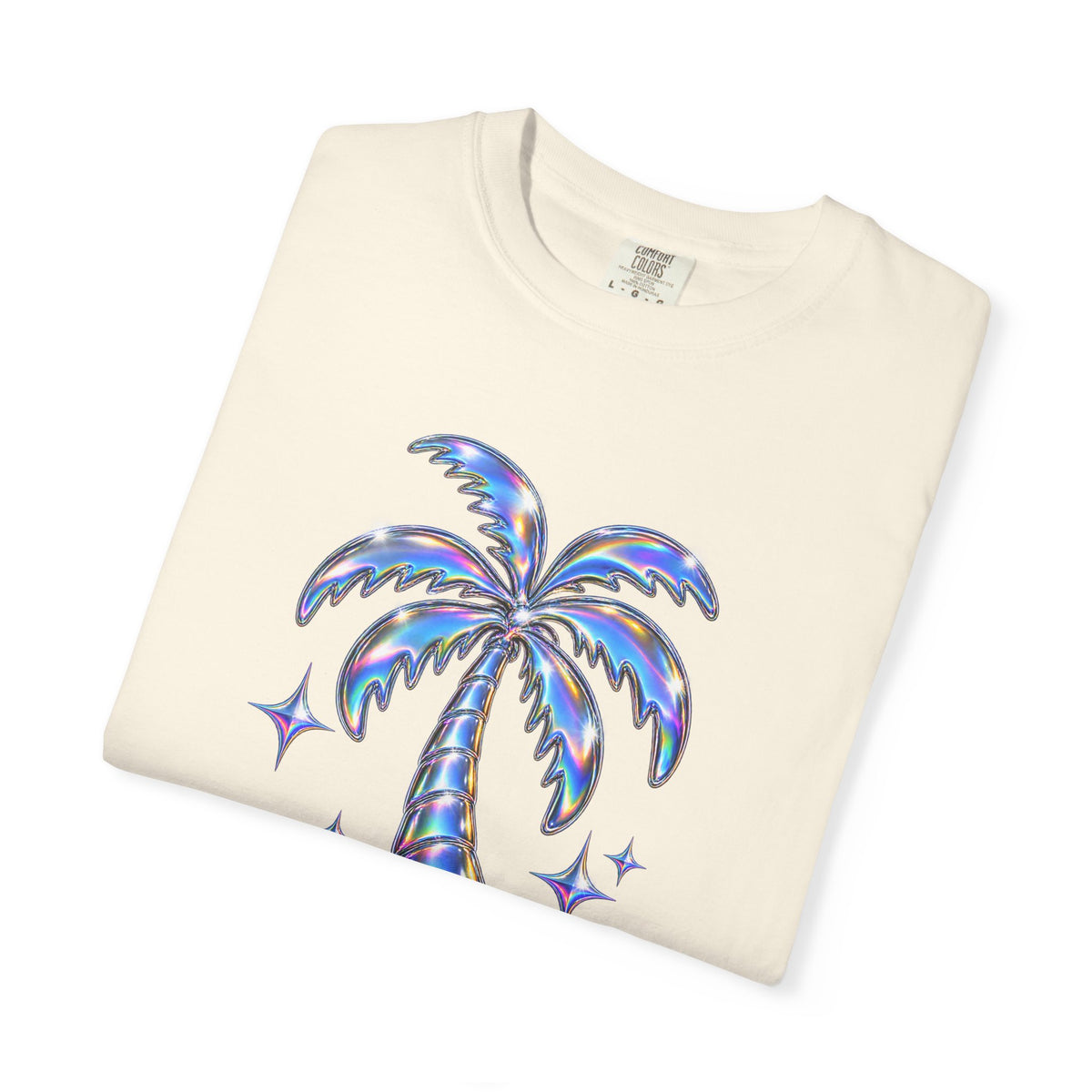 Summer Forever Tee | Holographic Chrome Palm Tree Shirt | Y2K Summer T-Shirt | Comfort Colors Black