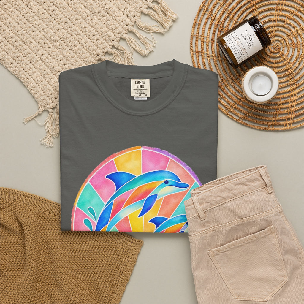 Pastel Dolphin Shirt | Stained Glass Dolphin Sunburst Tee | Comfort Colors T-Shirt