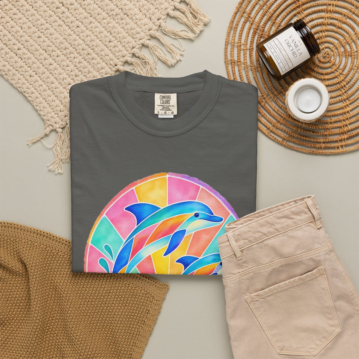 Pastel Dolphin Shirt | Stained Glass Dolphin Sunburst Tee | Comfort Colors T-Shirt
