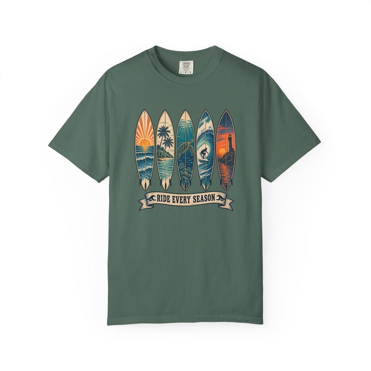 Ride Every Season Tee | Vintage Surfboard Art Shirt | Retro Surf T-Shirt | Comfort Colors Gift