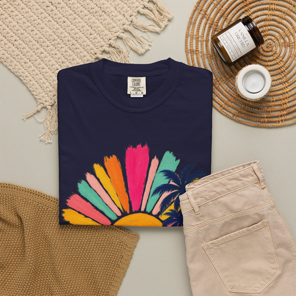 Pastel Sunrise Palm Shirt | Retro Sun Rays Beach Tee | Comfort Colors T-Shirt