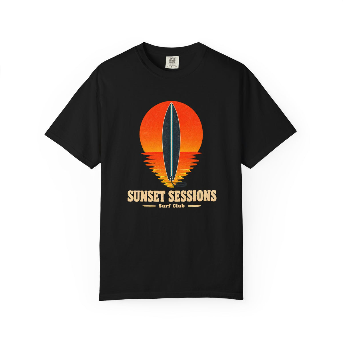 Sunset Sessions Surf Club Tee | Retro Sunset Surfboard Shirt | Minimalist Surf T-Shirt | Comfort Colors Gift