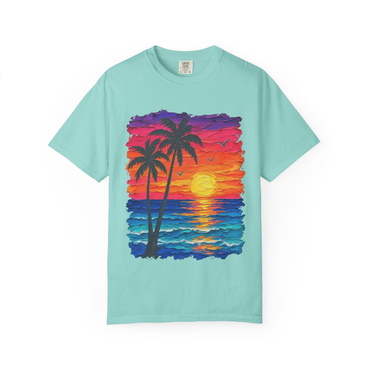Palm Tree Sunset Shirt | Impasto Painted Beach Tee | Comfort Colors T-Shirt