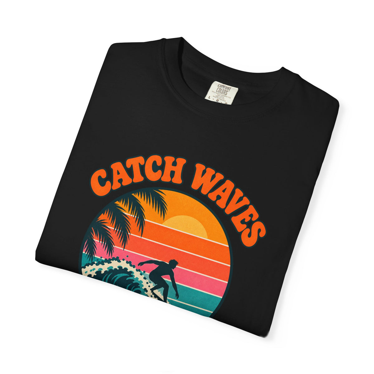 Catch Waves Not Feelings Tee | Retro Sunset Surfer Shirt | Funny Surf T-Shirt | Comfort Colors Ivory
