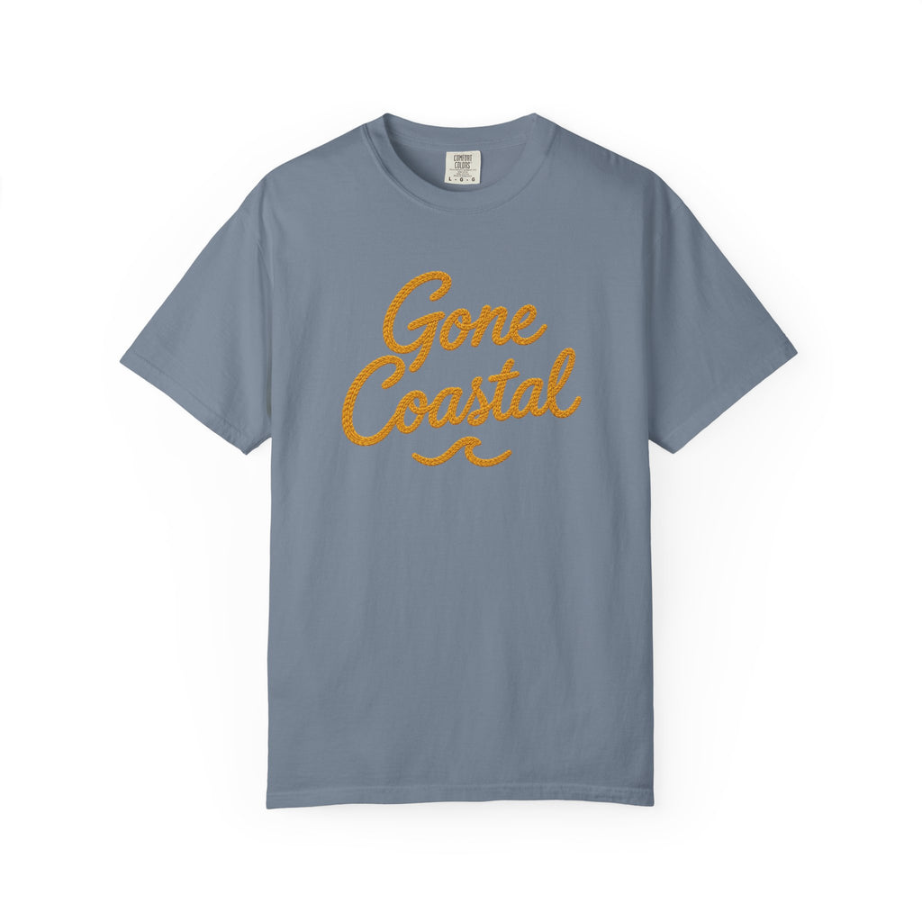 Gone Coastal Tee | Embroidered Look Script Beach Shirt | Coastal Living T-Shirt | Comfort Colors Blue Jean