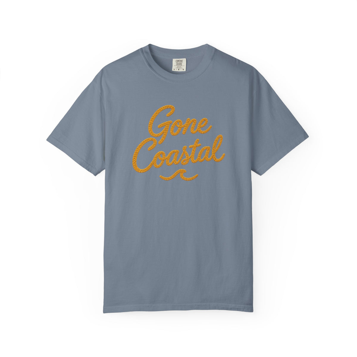 Gone Coastal Tee | Embroidered Look Script Beach Shirt | Coastal Living T-Shirt | Comfort Colors Blue Jean