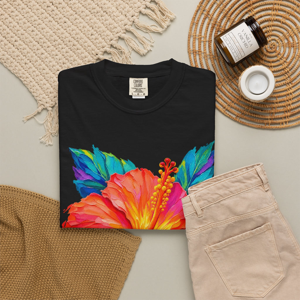Painted Hibiscus Sunrise Shirt | Tropical Flower Tee | Comfort Colors T-Shirt