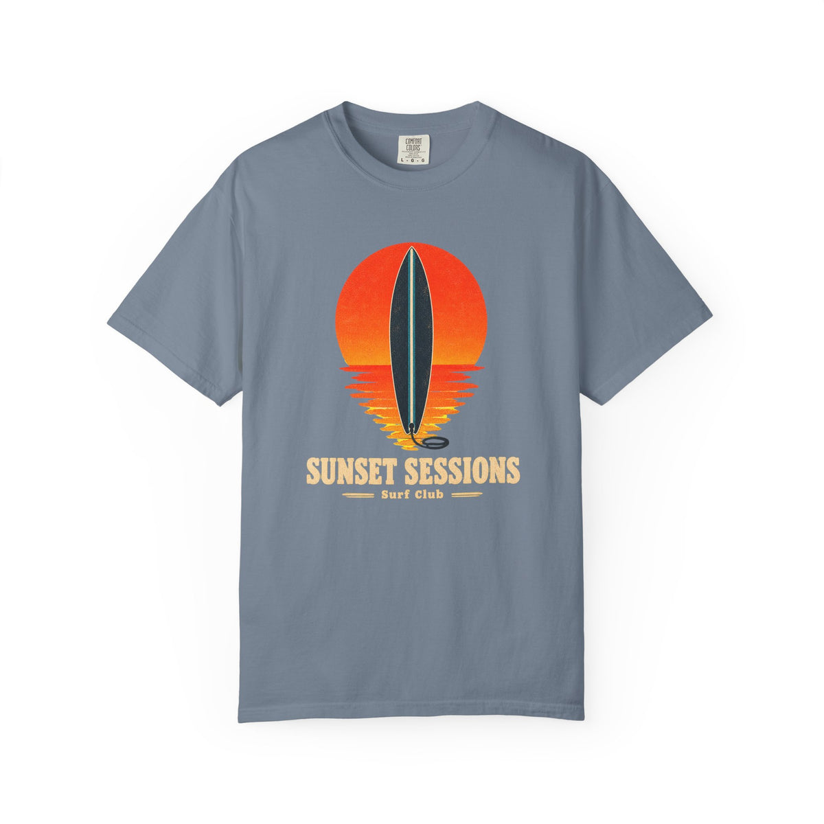 Sunset Sessions Surf Club Tee | Retro Sunset Surfboard Shirt | Minimalist Surf T-Shirt | Comfort Colors Gift