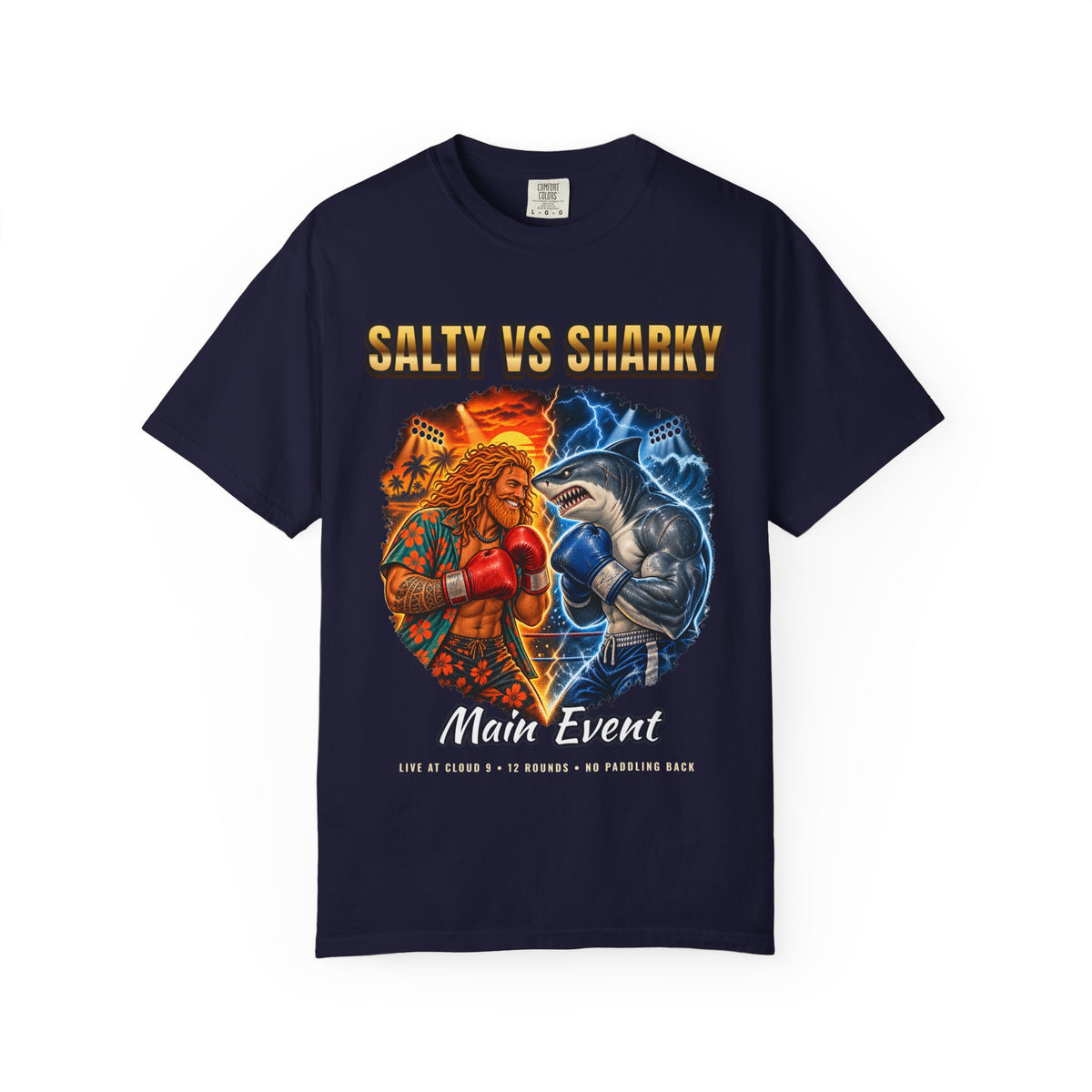 Salty vs Sharky Fight Shirt | Boxing Poster Surf Bootleg Tee | Comfort Colors T-Shirt