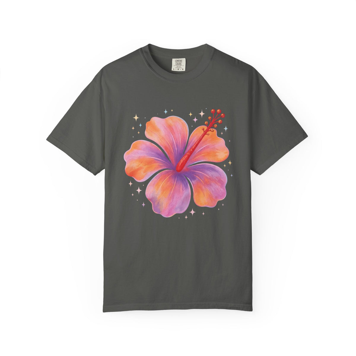 Pastel Hibiscus Tee | Sparkly Tropical Flower Shirt | Dreamy Hibiscus Graphic T-Shirt | Comfort Colors