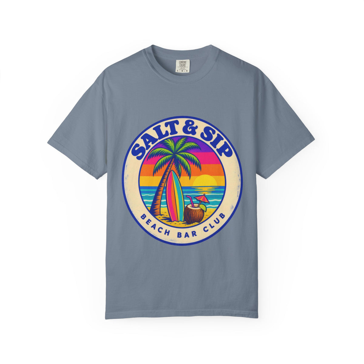 Salt & Sip Beach Bar Club Tee | Retro Sunset Badge Shirt | Tropical Cocktail T-Shirt | Comfort Colors